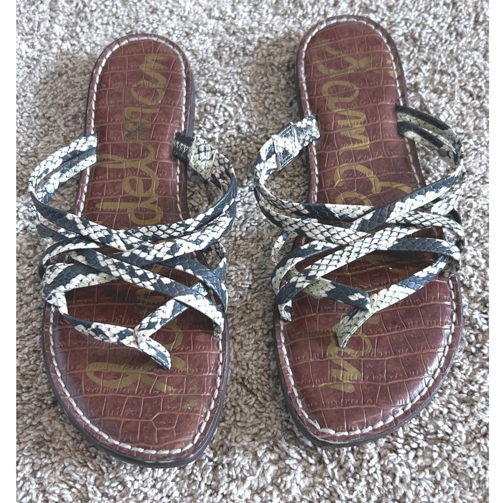 Sam Edelman Georgette Snakeskin Strappy Flat Sandals‎ Brown Croc Print SZ 8.5M